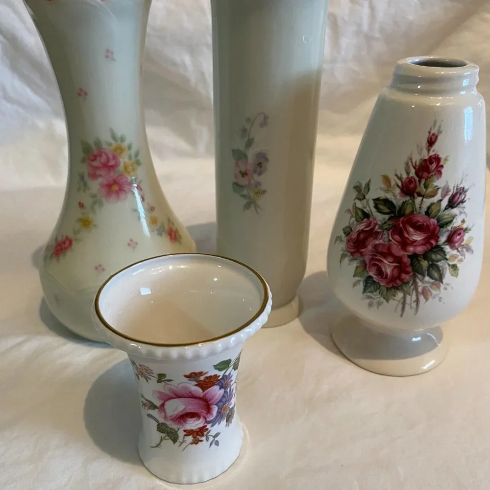 Five Vintage Floral Vases Bundle, Perfect Gifts, Just Ask To Be Split Please